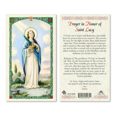 Saint Lucy Prayer in Honor of Patron of the Blind Laminated Prayer Card
