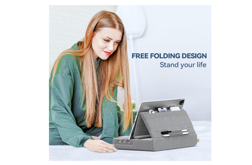 KDD Tablet Pillow Holder, Foldable iPad Stand for Lap, Bed and Desk - Grey - 第 7/8 張圖片