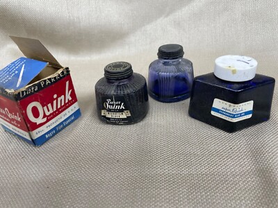 Ink Bottles Parker Super Quink Diamond Shaped Round lot of 3 Vintage 1950-60's