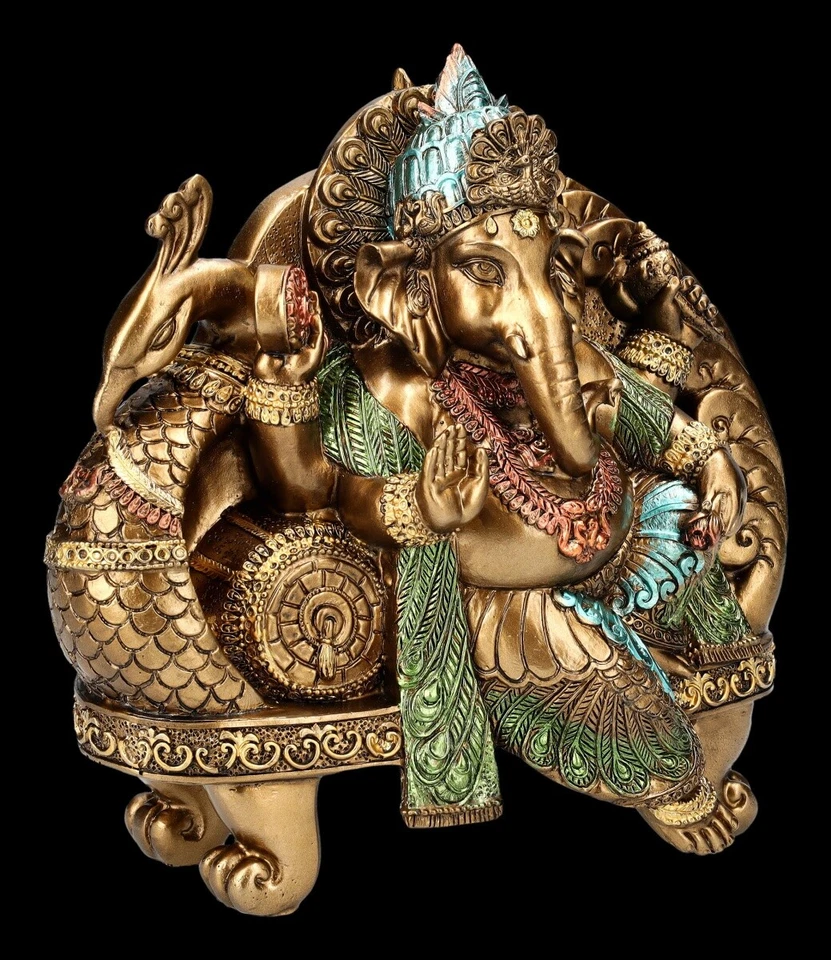 Ganesha Figur auf Pfauen Thron - Asiatische Deko Elefanten Energie Buddha H 18,5 - Bild 2 von 4