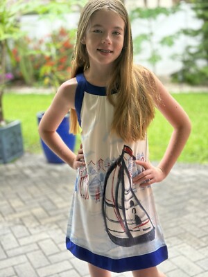 Pumpkin Patch Girls 10 YO Sea Theme Dress Blue White Party Sleeveless | eBay