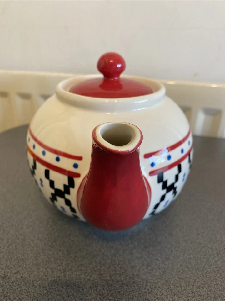 Whittard Of Chelsea Teacup Saucer Teapot Set Tea For Two Red Black White - Image 4 of 4