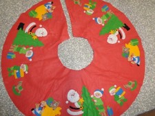 Vintage Christmas Tree Skirt Santa Felt Appliqu 