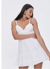 Forever 21 Women’s Cami Sz Small White Tiered Spaghetti Strap Casual Mini Dress