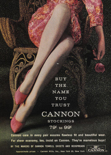 Medias de cañón 1963: compra el nombre en el que confías, anuncio impreso vintage rosa - Imagen 1 de 1
