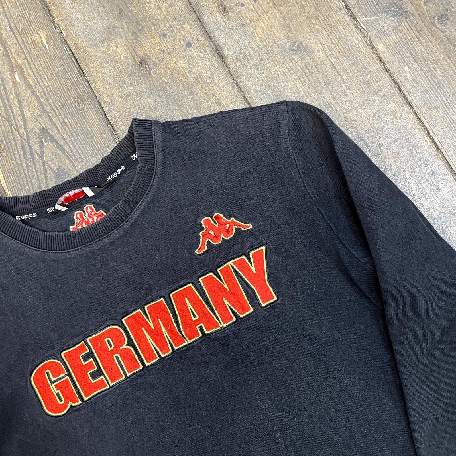 Kappa Sweatshirt 90's Germany Spellout Crew Neck Sports Sweater Black Mens XL image 4