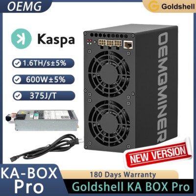 New Goldshell KA Box Pro Kaspa Miner 1.6TH/s 600W with Cord and PSU