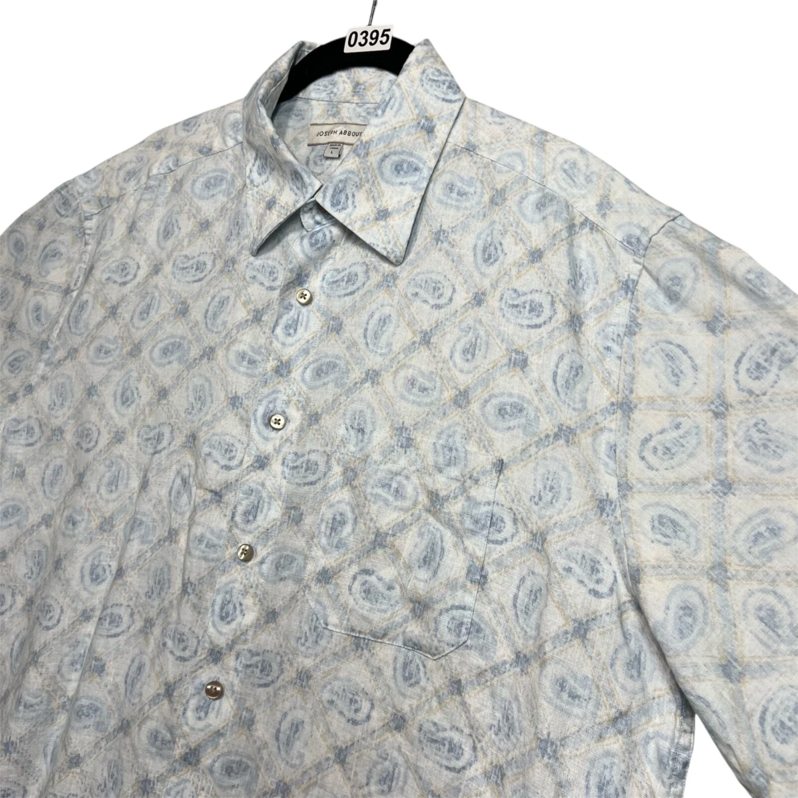 Joseph Abboud Shirt Mens Large White Geometric Patten Linen Short Sleeve Beach