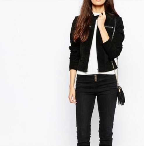 【Must GO】Womens Casual Slim Fit Autumn Motorcycle Biker Jackets w/ Zipper, Black - Picture 11 of 11