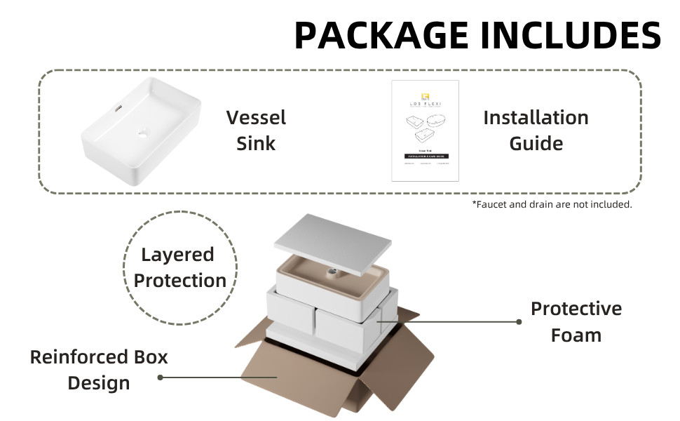 Los Flexi 22" x 13" White Porcelain Rectangular Vessel Sink with Rear Overflow