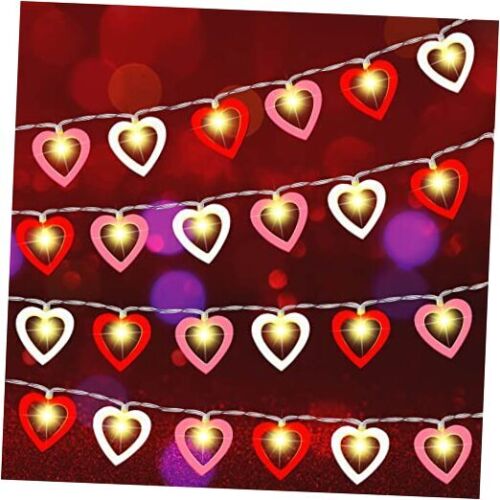 2 Pcs Valentine's Day Wooden Heart Lights 10Ft 20 LEDs Fairy Lights Multicolor