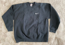 Vintage NIKE Crewneck Sweatshirt Swoosh Logo Sweater Navy Blue Large Made in USA