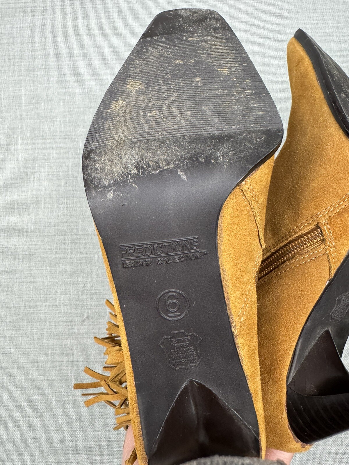 Brown Suede Fringe Ankle Boots Y2K Boho Chic Western Cowgirl Square Toe 90s US 6