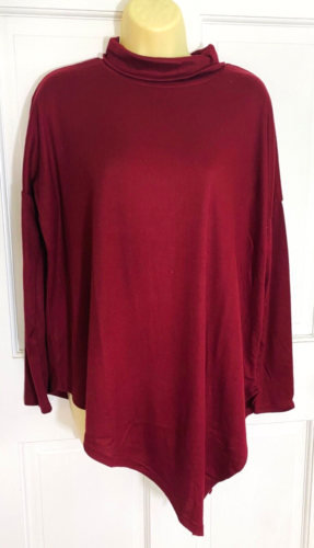 women's Levaca batwing top size small wine turtleneck long sleeve tunic cotton