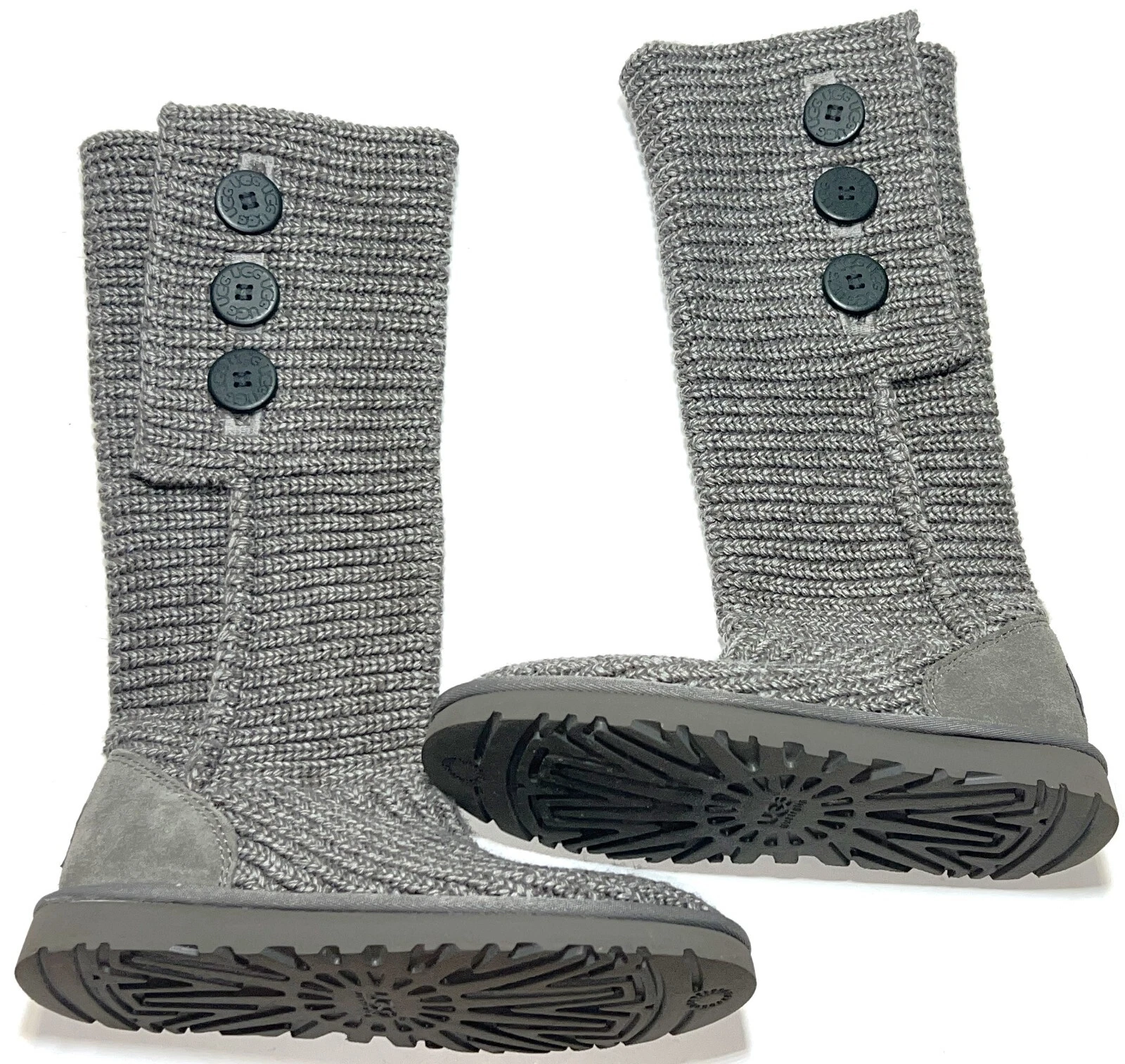 Stivali UGG Australia Classic Cardy grigio alti maglione maglia bottoni pull on 7