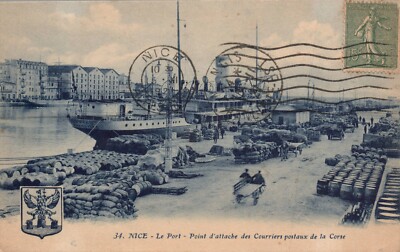 Old postcard - NICE - Le Port - Point d'attache des Couriers Postaux de la Corse - 1921