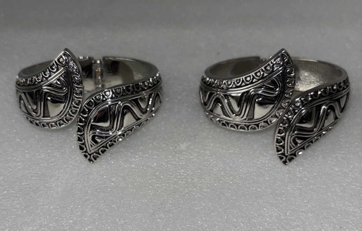 Two Silver Hinged Bangle Bracelets - image 1