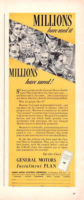 General Motors GM Instalment Plan GMAC Financial Institution 1939 Vtg Print Ad