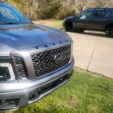 VINYL: MATTE BLACK Letters Nissan Titan Hood Grill 2016 - 2019