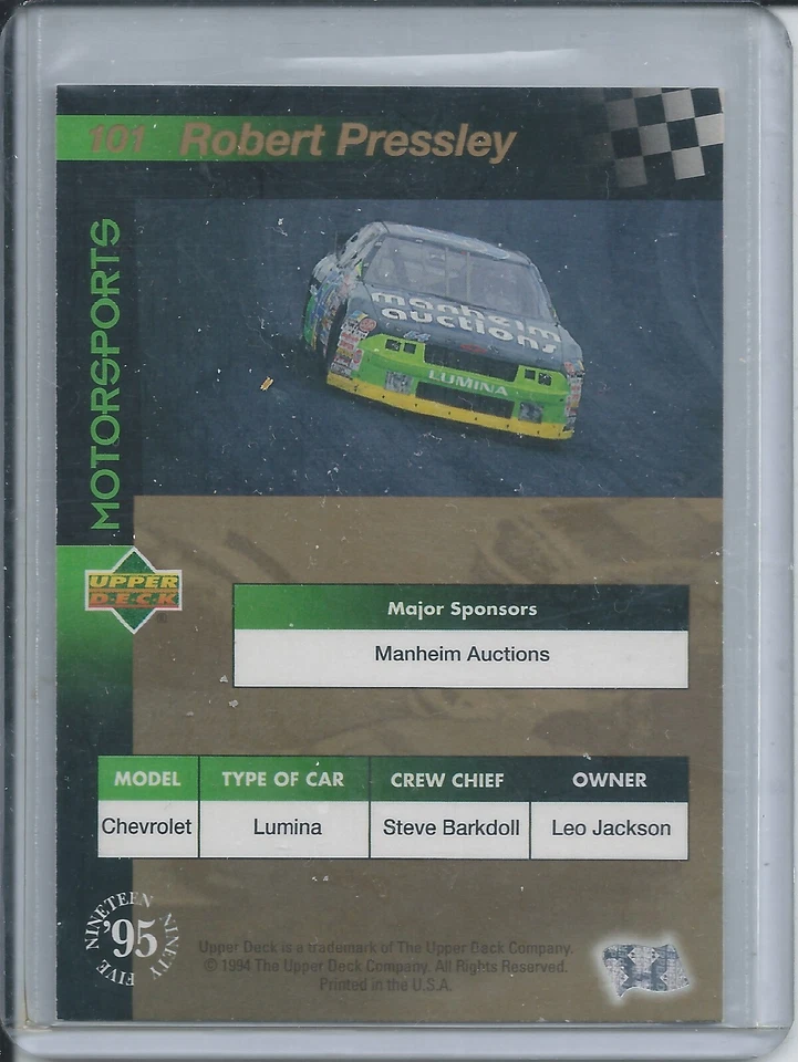 1995 Upper Deck Motorsports Gold Signature # 101 Robert Pressley Nascar Racing - Image 2 of 2
