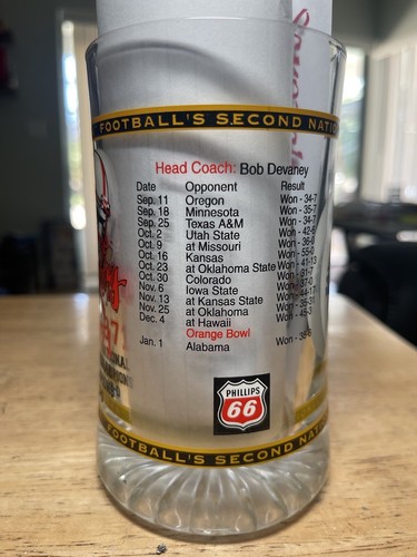 Nebraska Cornhuskers Glass Mug 1971 National Champions Phillips 66 Stein EUC - Picture 2 of 3