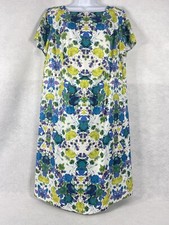 Talbots Dress Women’s 14W Blue Yellow Sheath Floral Linen Cotton Blend NWOT
