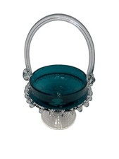 Vintage Murano Teal Blue/ Clear Basket