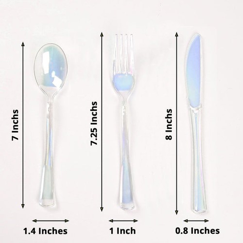 24 Iridescent Plastic Cutlery Spoon Fork Knife Set Disposable Tableware Party - Bild 2 von 9