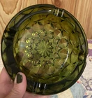 VTG Anchor Hocking 6 Inch Fairfield Emerald Green Starburst Glass Ashtray 70's