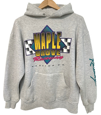 S/M Vtg 90s Maple Grove Raceway Distressed Skate Punk Grunge Hoodie Sweatshirt