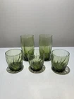 (5) Vintage Anchor Hocking Central Park Avocado Green Swirl Wave Glasses