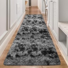 Tapis de chevet moelleux doux coureur moelleux 3 x 10 pieds peluche haut poil noir teinté cravate, pour 