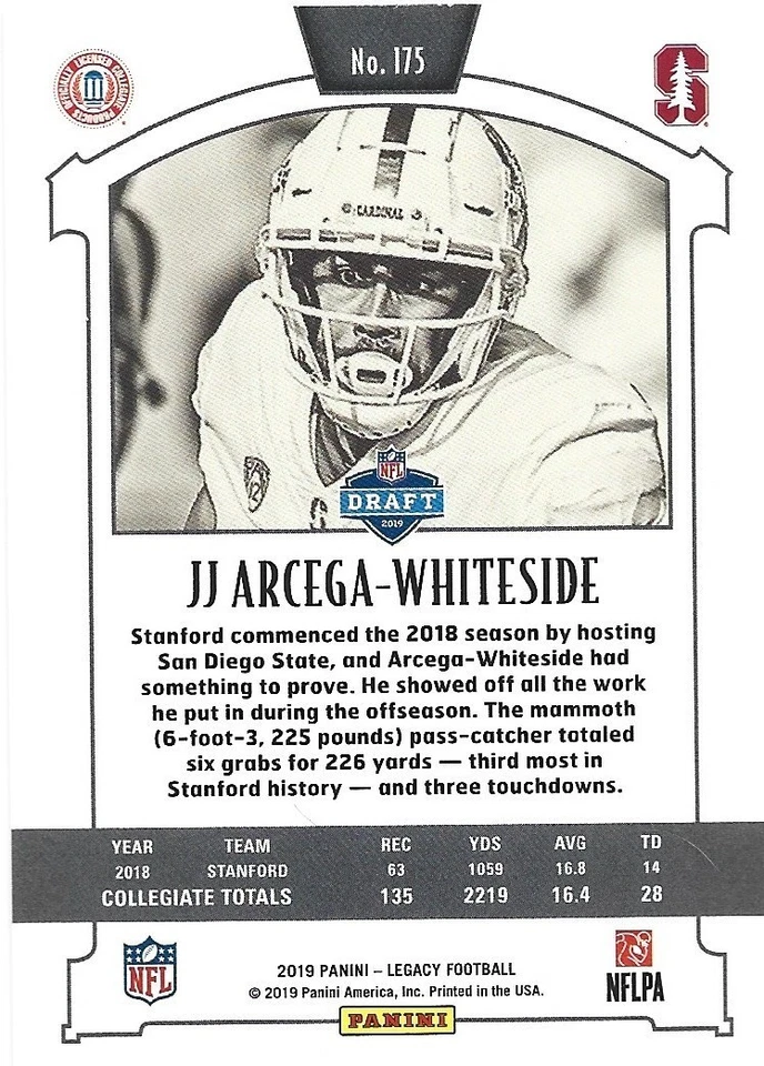 2019 Panini Legacy - Rookies J.J. Arcega-Whiteside #175 (RC) - Image 2 of 2