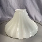 Vtg Opalescent Ribbed Milk Glass Pendant Lt Shade 7” Antique Opaline Bell 2” Fit