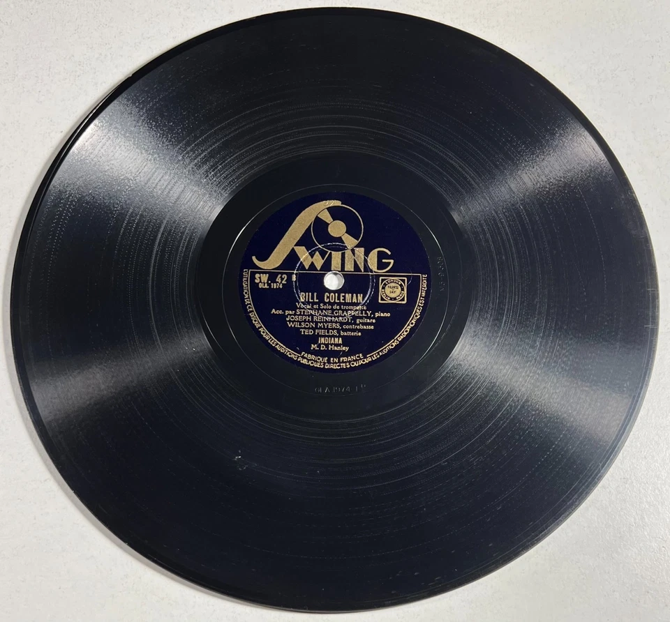 Django Reinhardt & Bill coleman : Blues / Indiana 78 RPM JAZZ SWING SW. 42 EX - Photo 3/4