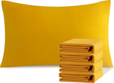 Queen Pillowcase Set - 4 Pack Brushed Queen 20" X 30" Ginger Yellow