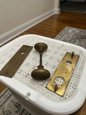 2 Antique Brass ? Door Knob City of New York Public School Embossed W/stem