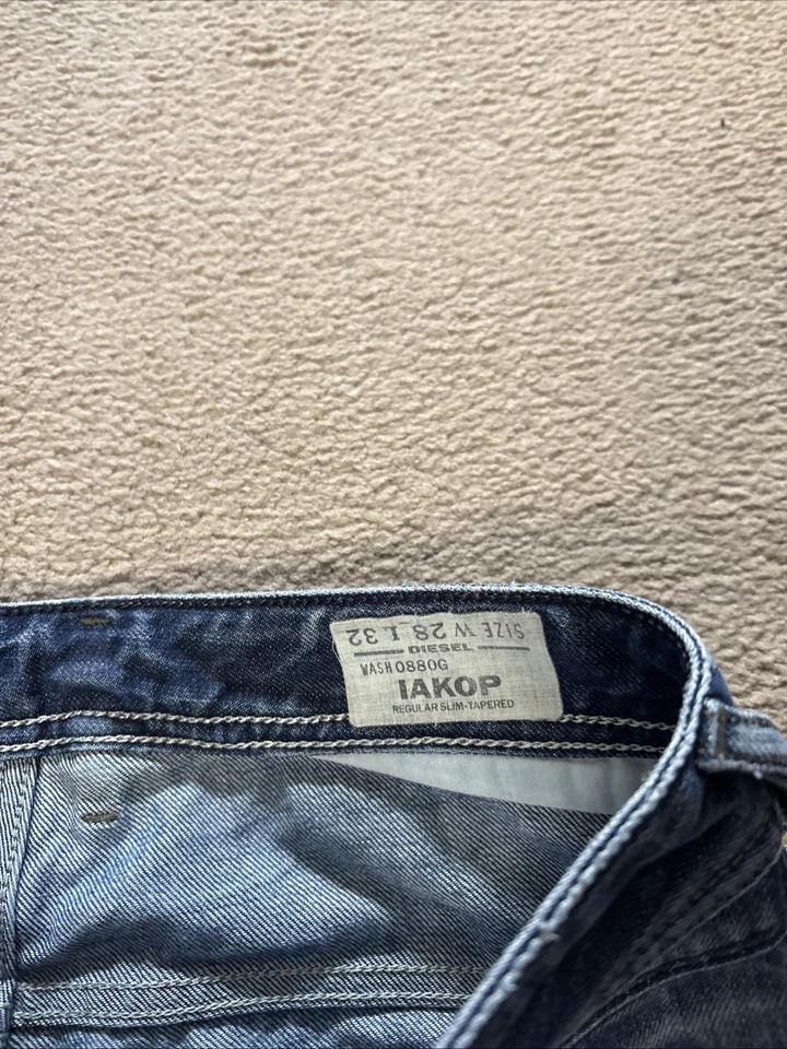 Diesel Mens Iakop Jeans Regular Slim Tapered Blue Wash Button Fly W30 L33 (2516) - Image 3 of 4