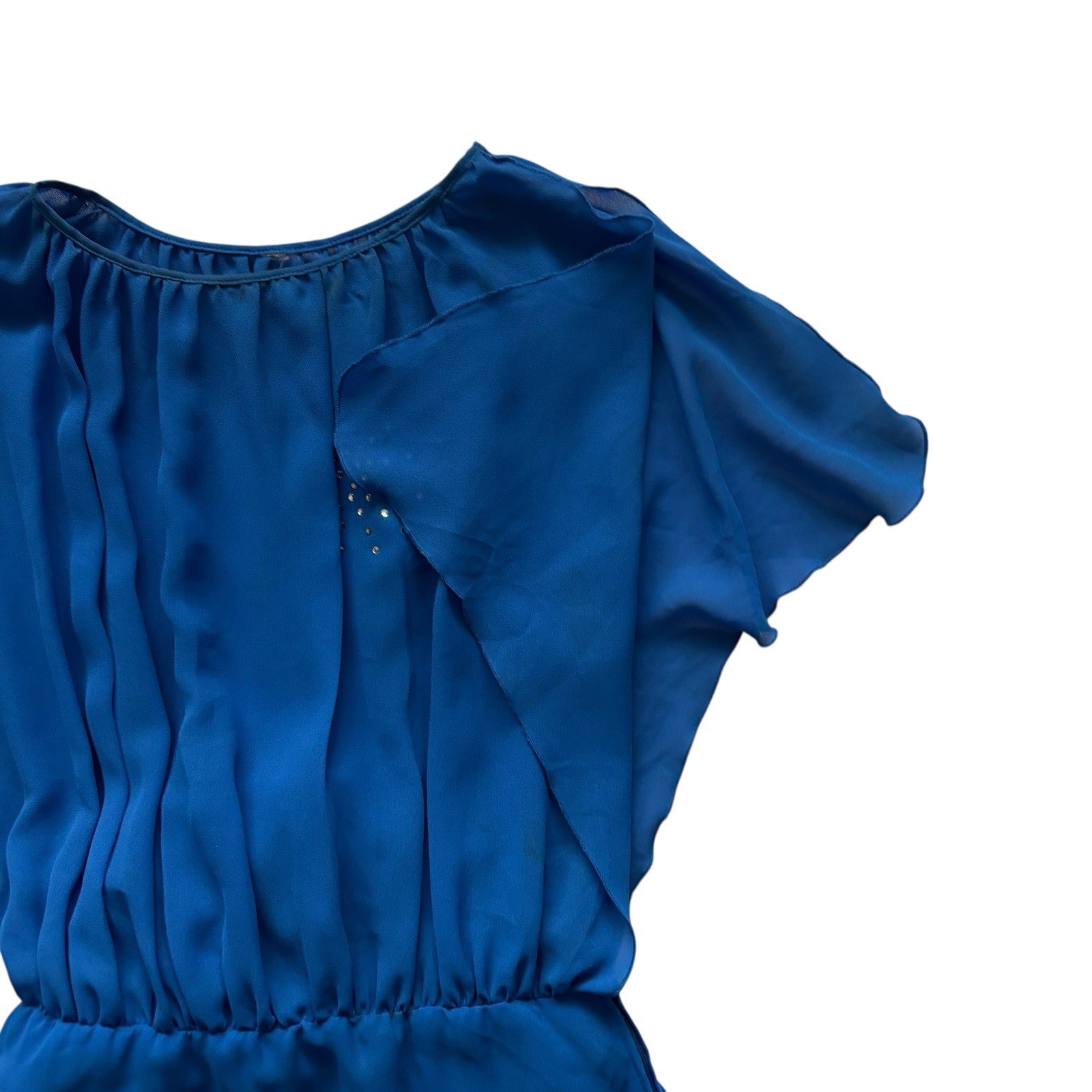 Vintage Dress 70s Mid Blue Diamante Detailed Maxi Evening Retro Boho 8 image 4