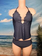 NWT Cupshe Womens Two Pieces Tankini Size Medium Powder Blue Scalloped