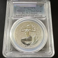 2026 Niue Mermaid 1 1oz .999 Silver Proof PCGS PR70 Grey Black Tail