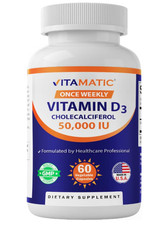 Vitamatic Vitamin D3 50000 IU 60 Veg Capsules Once Weekly Made in USA