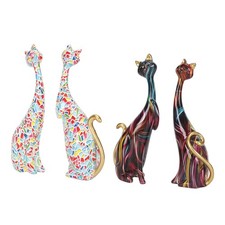 2x Oil Painting Cat Statues Abstract Couple Resin Cat Figurines Cat Sculptur NEW