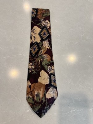 Vintage  Robert Talbott Silk Abstract Designer Tie Brown Beige Green Burgundy 