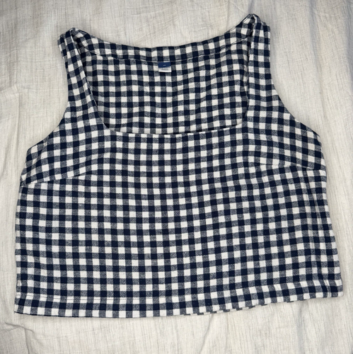 Old Navy taglia M Gingham plaid misto lino senza maniche crop top preppy cottagecore - Foto 2 di 12