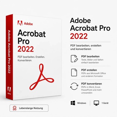 Adobe Acrobat Pro 2022 | PDF-Editor | Lebenslange Nutzung | 1 Gerät | Windows