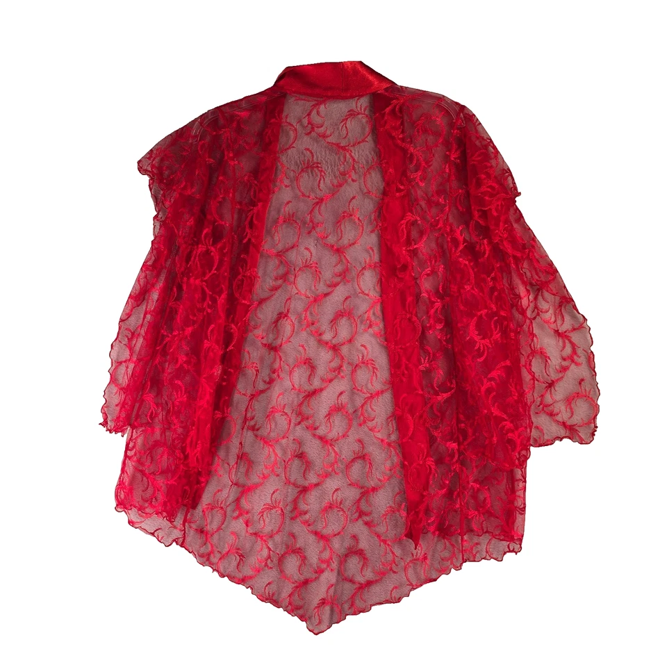 Lencería Fantasy Mujer Rojo Encaje Bata Transparente Kimono Cubrir Frente Abierto Talla Única Foto 2 de 4
