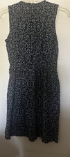 Ann Taylor LOFT Rayon Dress, Petites, XSP, Navy/white Medallion Print, Tie Neck