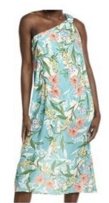 NWOT Laundry by Shelli Segal Blue Floral One-Shoulder Midi SZ 6 Dress