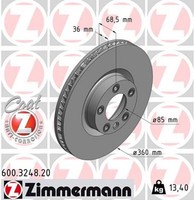 1X Bremsscheibe Coat Z Zimmermann 600.3248.20 FüR Porsche VW Cayenne Touareg 92A